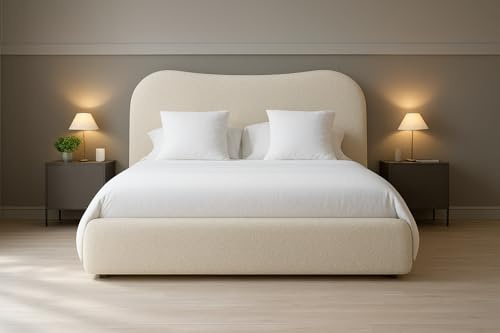 J&S BEDS J&S Ottoman Storage Gas Lift panel Bed Frame Velvet Upholstered Double King Size (Cream, 6ft Super kin)