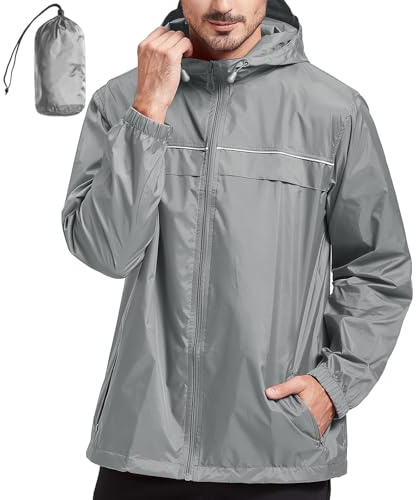 Generisch Herren Winddichte Regenjacke mit Kapuze Wasserdicht Atmungsaktiv Leichte Outdoor Übergangsjacke für Frühling und M-5XL