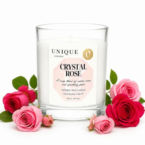 Rose Scented Candle, Luxury Candles for Women, 8oz Soy Wax Candle, 40 Hours Burn Time, Ideal Candle Gift for Women and Men, Birthdays, Christmas, Weddings, Bath, U Unique Crystal Rose, 200g