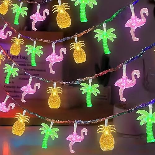 Koboko Lichterkette Hawaii, 3M 20 LED Sommer Lichterkette mit Ananas Flamingo Palmen, Tropische Hawaii Deko Lichterketten Batteriebetrieben, Dekorative Lichter für Sommerpartys, Strand Deko