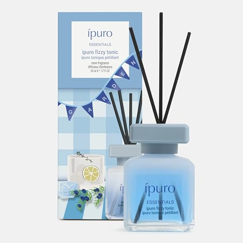 ipuro - Essentials fizzy tonic Raumduft 50ml - Frischer Gin Tonic Duft mit Wacholder & Zitrusnoten - Lufterfrischer, Duftdiffuser mit Rattanstäbchen - Aromatischer Raumduft für Wohnzimmer, Bad, Küche