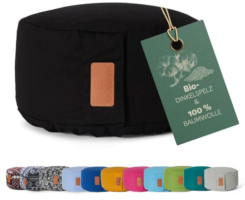 #DoYourYoga rundes Yogabolster - waschbarer Bezug, Bio-Dinkelspelz (KBA) Füllung, 30 x 15 cm, Yoga Kissen für Yin Yoga & Meditation - schwarz