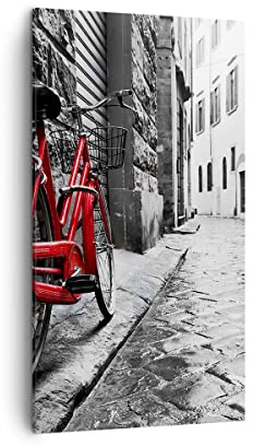 Bilder auf Leinwand Straße Fahrrad Kopfsteinpflaster Gebäude Leinwandbild mit Rahmen 45x80cm Wandbilder Dekoration Wohnzimmer Schlafzimmer Deko Klein Wanddeko Bild Wand Kunstdruck Art PA45x80-3186