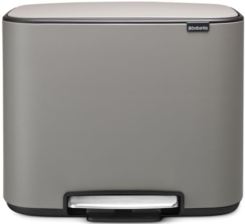 Brabantia Bo Pedal Bin - 3 x 11L Inner Buckets (Mineral Concrete Grey) - Waste/Recycling Kitchen Bin - Soft Closing Lid