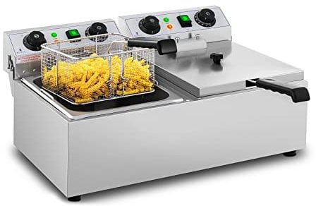 Royal Catering Friggitrice Elettrica con Timer Incorportato RCEF 10DB (2 x 10 L, 230 V, 2 x 3200 W, Acciaio Inox, Plastica)