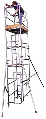 Classic 6.5m (WH) Narrow DIY Scaffold Tower Comprehensive Kit Incl. Adjustable Castors & Stabilisers. Galvanised Steel Finish.