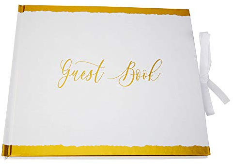 Neviti Dipped in Gold - Wedding Guest Book, White with Gold Foil, Keepsake Box.