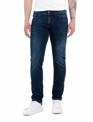 Replay Herren Jeans Anbass Slim-Fit mit Power Stretch, Dark Blue 007-1 (Blau), 28W / 32L