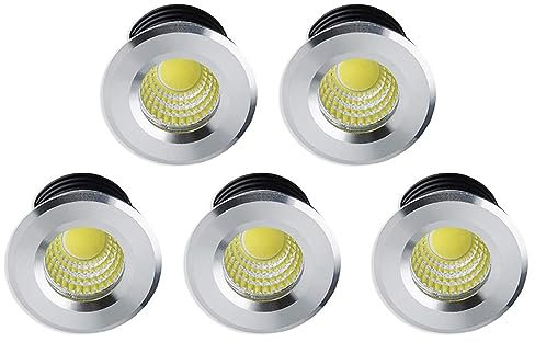 5 Stück Klein Mini LED Einbaustrahler 3W 230V Deckenstrahler mit Transformator COB Downlights Deckenspots 300lm für Weinschrank/Schrank/Küche/Wohnzimmer