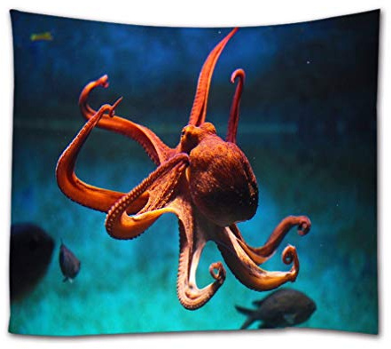 A.Monamour Wandteppich Unterwasser Oktopus Fisch Meereslebewesen Stoff Tapisserie Wandbehang Wanddeko Wandkunst Wandbilder Wandtuch für Wohnzimmer Schlafzimmer