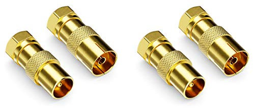 deleyCON 4 Stück SAT Kabel Adapter als Set - F-Stecker auf 2X Antennenstecker & 2X Antennenbuchse Koax Antenne Verbinder Kupplung für Koaxialkabel Antennenkabel