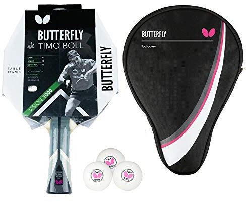 Butterfly Timo Boll Vision 1000 Tischtennisschläger + Tischtennishülle Drive Case + 3*** ITTF R40+ Tischtennisbälle | Tischtennisschlägerset | Tischtennis Profi Set