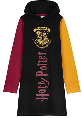 Harry Potter Hoodie Kleid, Oversized Hoodie Mädchen Lang, Sweatkleid Mädchen für Kinder und Teenager, Hogwarts Pullover Kleid (Schwarz/Mehrfarbig, 9-10 Jahre)