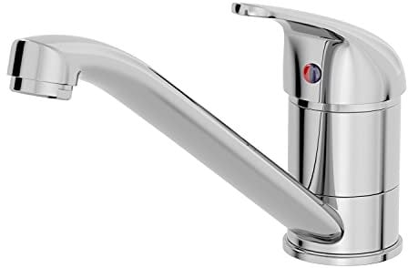 SÄUBER® Glade Kitchen Sink Mixer Tap Fixed Spout Brass Body Single Lever for Sinks Taps Faucet Modern Round Deck Mounted Monobloc, Chrome