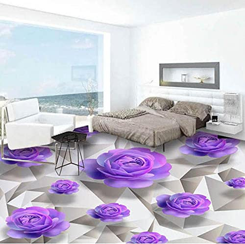 Papier peint de sol personnalisé 3D violet Rose salon chambre salle de bain sol peintures murales PVC papier peint auto-adhésif étanche-400cmx280cm(157.4x110.2inch)