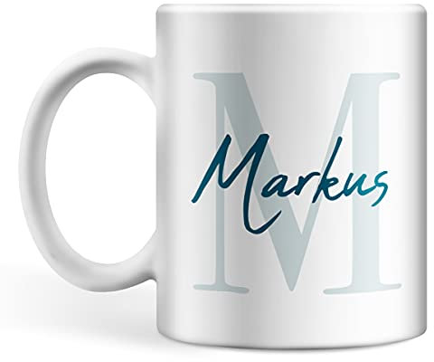 Schlichte Tasse personalisiert mit Initiale und Namen, Namenstasse, persönliche Geschenke Kaffee-Tasse mit Namen (Petrol)