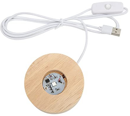 Hapivida LED Display Sockel, Hochwertiger Holz Leuchtsockel mit USB Kabel, 8cm Durchmesser, Eichenmaterial, für Kristallglas, Harzkunst, 3D Glaskugel, Acryl Schmuck