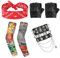 Skylety Punk Gothic Rocker Kit 70er 80er 90er Jahre Schwermetall Rock Kostüm mit Retro Rot Punk Bandanas Schwarze Handschuhe Gefälschte Tattoo Ärmel Schwarzes Kunstlederarmband für Männer Frauen