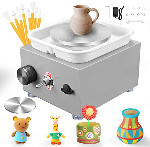 Mini Ruota di Ceramica Elettrica 2000RPM Macchina Ceramica con Vasca in ABS Rimovibile e Giradischi da 6,5/10 cm Tornio per Ceramica per Formare Argilla Macchina Kit Attrezzi da Lavoro Fai-da-Te