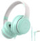 RockPapa L22 Cuffie per Bambini/Adulti, Cuffie con Filo e Microfono per Ragazzi Bambina Adolescenti, Cuffie Pieghevoli, Archetto Regolabile, per Scuola/Viaggio/Telefono/PC, Verde Chiaro