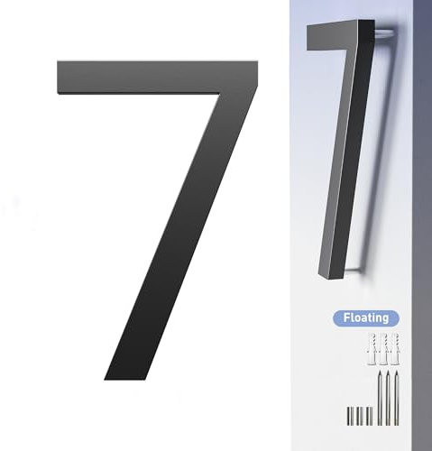 HANPIU House Numbers for Outside Address Number - 7 Inch Metal Black House Number 7, 3D Effect Large Floating Door Numbers for Home Street Office