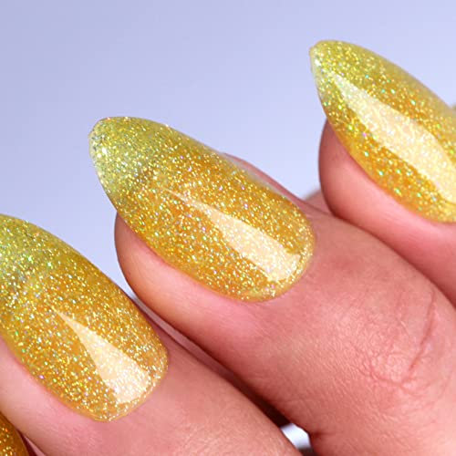Imtiti Gelb Glitzer UV Nagellack, 1 Pcs 15 ML Glitzer Gellack Soak Off LED UV Nagel-Gellack DIY Nagel Art Starter Maniküre Salon Gel Nail Polish Kit für Frauen Mädchen