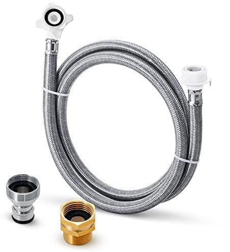 Stainless Steel Washing Machine Hose With Quick Connect，Portable Water Inlet Connection and Supply Line, (90 Degree Elbow)