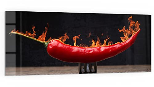 DEQORI Küchenrückwand Glas | Motiv Brennende Chilischote | 125x50 cm | Bad- oder Herd-Rückwand | Herdblende Spritzschutz für Küche & Badezimmer | Moderne Deko für Fliesenspiegel