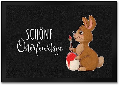 speecheese Schöne Osterfeiertage Fußmatte in 35x50 cm mit Hase und Osterei Türvorleger als Dekoration zu Ostern bemalt der Osterhase auf dem Türvorleger EIN Ei mit einem roten Pinsel