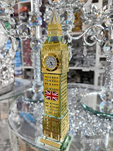 Biznest London Big Ben Crystal Clock Table Shelf Showpiece Souvenir Gift Tabletop Desktop Home Decorative Ornament (Gold)