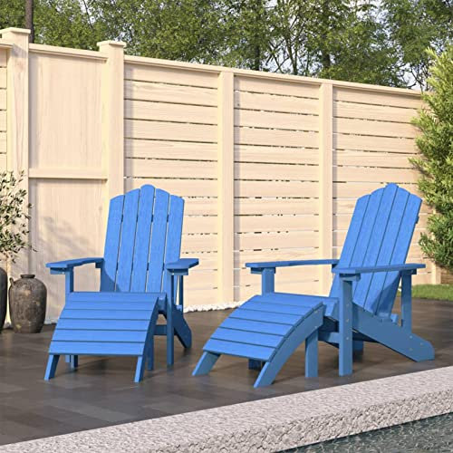 JUNZAI Adirondack-Gartenstühle 2 STK. mit Hockern, Hochlehner, Campingstühle, Lehnstühle, Wetterfest Stuhl, Garden Chair, HDPE Aquamarin