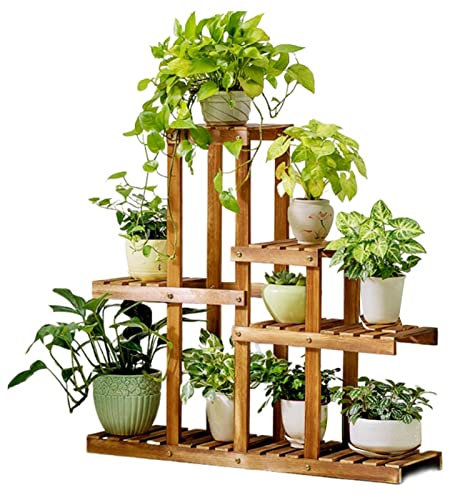 Gaommini Gestufter Blumenständer Pflanzentreppe aus Holz, Blumentreppe Pflanzenständer Eckregal für drinnen und draußen, Garten, Terrasse, Pflanzentopfhalter, Mehrzweck-Blumenregale