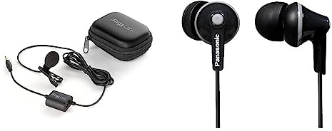 IK Multimedia iRig Mic Lav & Panasonic RP-HJE125E-K In-Ohr-Kopfhörer - DREI Paar Pass-Stücke, 10-24.000 Hz, 1,1 m Kabel, schwarz