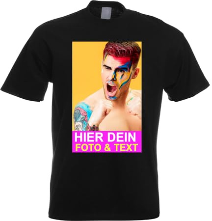 Kiwistar T-Shirt Herren schwarz - S - Aufdruck individuell - mit Foto Bedruckt - Wunschtext - Druck personalisiert - Geschenk für Freizeit Sport - selber gestalten