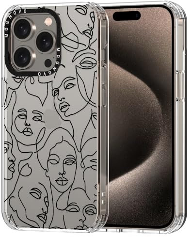 MOSNOVO für iPhone 15 Pro Hülle – Durchsichtige, schlanke, stoßfeste TPU+PC-Handyhülle, [6,6 Fuß Fallschutz/Anti-Abziehen] - Abstrakte Gesichts-Linienkunst
