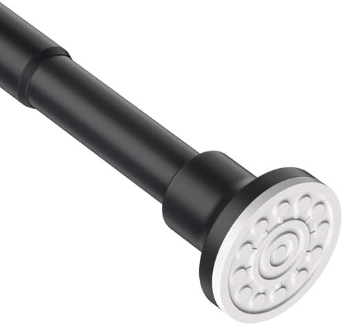 Shower Curtain Pole Black Matt， Adjustable Telescopic Shower Curtain Rod 72-255cm， Shower Curtain Rail No Drilling and Stainless for Bathroom Window