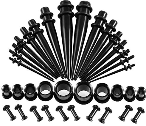 Epinki Schmuck Tunnel Set Dehnungsset 36pcs, Acryl Set Tunnel Kegel Hoop Schwarz Ohrringe Stecker Piercing Schmuck