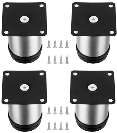 4 Pièces Pieds de Meubles Réglables, Pied de Table Reglable Hauteur Métal, Pieds Meuble Cuisine, Pieds de Meubles Armoires éTagèRes Table Acier Inoxydable, avec Vis (50X80MM, Argent)