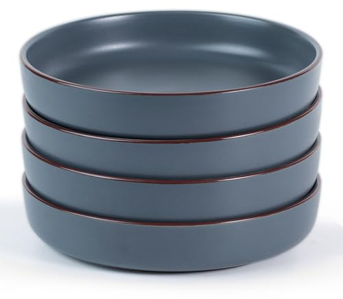 famiware Mercury Pasta Bowls Set of 4, 33 oz Large Salad Bowls, Ceramic Pasta Plates Bowls, Serving Bowls for Kitchen, Microwave & Dishwasher Safe, Charcoal