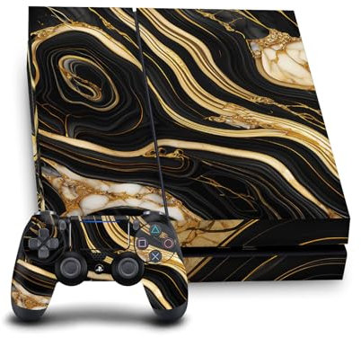 Head Case Designs Schwarz Und Gold Marmor Vinyl Haut Gaming Aufkleber Abziehbild Abdeckung kompatibel mit Sony PlayStation 4 PS4 Console and DualShock 4 Controller Bundle