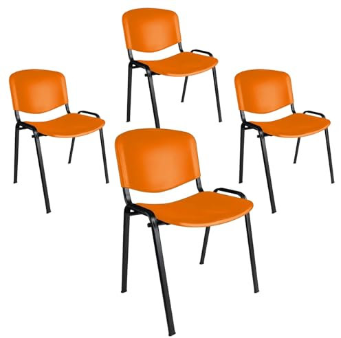 Topsit Büro & More 4er Set Besucherstühle, stapelbarer Konferenzstuhl, mit Sitz und Rückenlehne aus Kunststoff. (Orange)