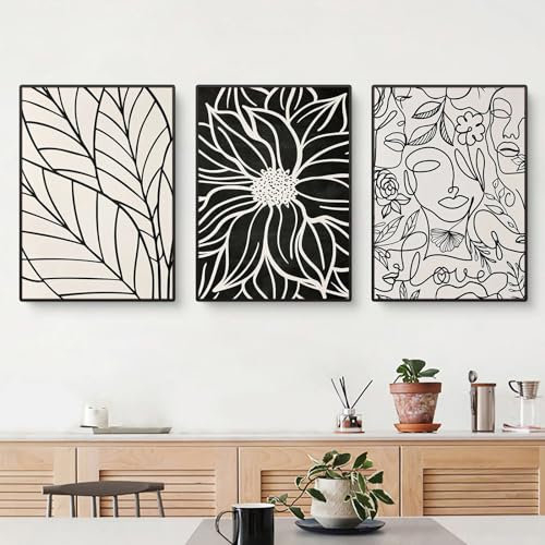 3er-Set Premium Poster Set,Schwarz Grau Abstrakte Linien Wandbilder,Wandkunst Deko Leinwand Bild Wohnzimmer Schlafzimmer Dekoration ohne Rahmen (A,50x70cm)