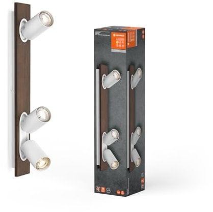 LEDVANCE DECOR SPOT MERCURY, 3 x 3,4W, 690lm, aspetto legno, bianco, faretto, teste orientabili, versatile, faretto per interni, lampade LED sostituibili, colore della luce bianco caldo, GU10