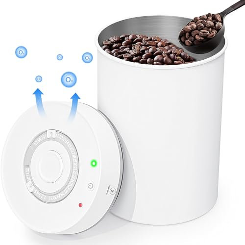 FIYAPOO Kaffeedose Luftdicht Edelstahl Coffee Tin Vakuumbehälter (500g/1800ML-Weiß)und Date Display Kaffeebohnen Aufbewahrung Behälter, Hält Kaffeebohnen und Gemahlenen Kaffee Länger Frisch