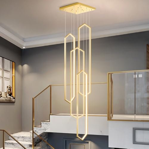 LED Pendelleuchte Wohnzimmerlamp Aluminium Treppe Hängelampe Xuanguan Schlafzimmer Lampen Hängeleuchte Mit Fernbedienung Modern Dimmbar Höhenverstellbar Küche Esszimmerlampe(Gold,4 Lights-20x60cm)