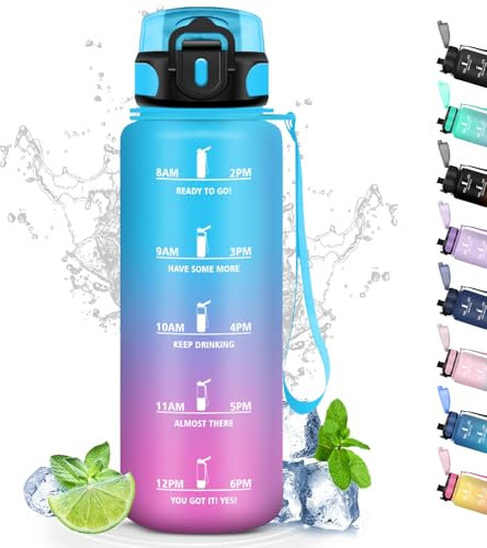 Gourde, Gourde 1.5L anti Fuite, Gourde Filtrante qui Peut être Transporté avec Vous, Gourde Sport avec Marqueur de Temps, Facile à Nettoyer, Botella Agua pour Running, Vélo, Musculation, Randonnée