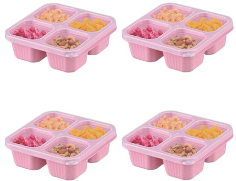 Nexoria Caja de aperitivos con compartimentos, 4 unidades de recipientes para aperitivos Bento Snack Box con 4 compartimentos, plato de aperitivos con compartimentos, preparación de comidas, fiambrera