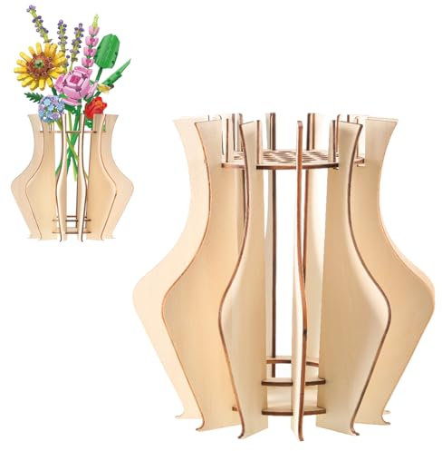Vase für Lego Blumen,Lego Vase für Lego Blumenstrauß,Holzpuzzle Blumenvase für Lego Blumenstrauß Baukasten,Kann Zur Aufbewahrung Lego Rosen,Kirschblüten - Geschenk Für Lego Blumenliebhaber