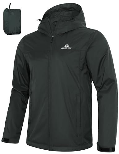 Pioneer Camp Herren Regenjacke Wasserdicht Atmungsaktiv Leichte Winddicht Windbreaker Outdoorjacke with Reißverschluss Taschen und Kapuze Dunkelgrau XL