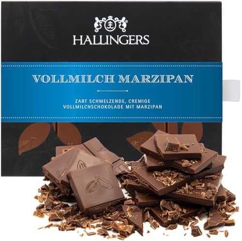 Hallingers Marzipan - Vollmilch Edel-Schokolade mit Mandel-Marzipan - handmade, alkoholfrei (Box) - Geschenk im Sommer & als perfektes Grillgeschenk | Geburtstag Glückwunsch Jahrestag Freundschaft Gen